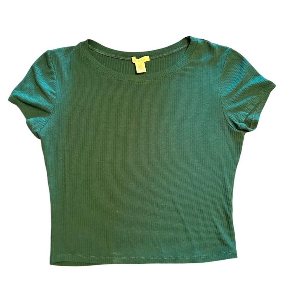 Green Teal Cap Sleeve Ribbed Cropped Tee